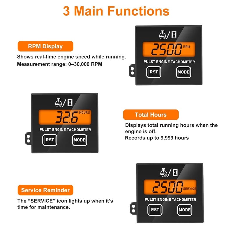 TSV Small Engine Tachometer, Digital Inductive Tachometer RPM Gauge with Clip for 2 Stroke & 4 Stroke Chainsaw, Lawn Mower, Motorcycle, Marine - Image 3